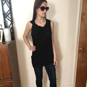 Allsaints black jersey draped asymmetrical top